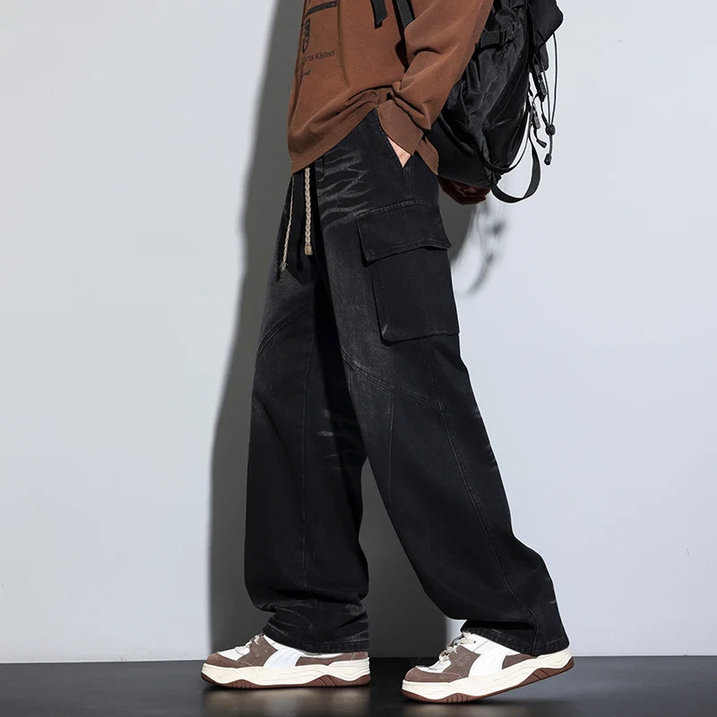 Autumn New 390g Wide Leg Washing Jean Pants Men Trousers Neutral Loose Casual Fashion Young Trend Cargo Pants Big Size 9xl