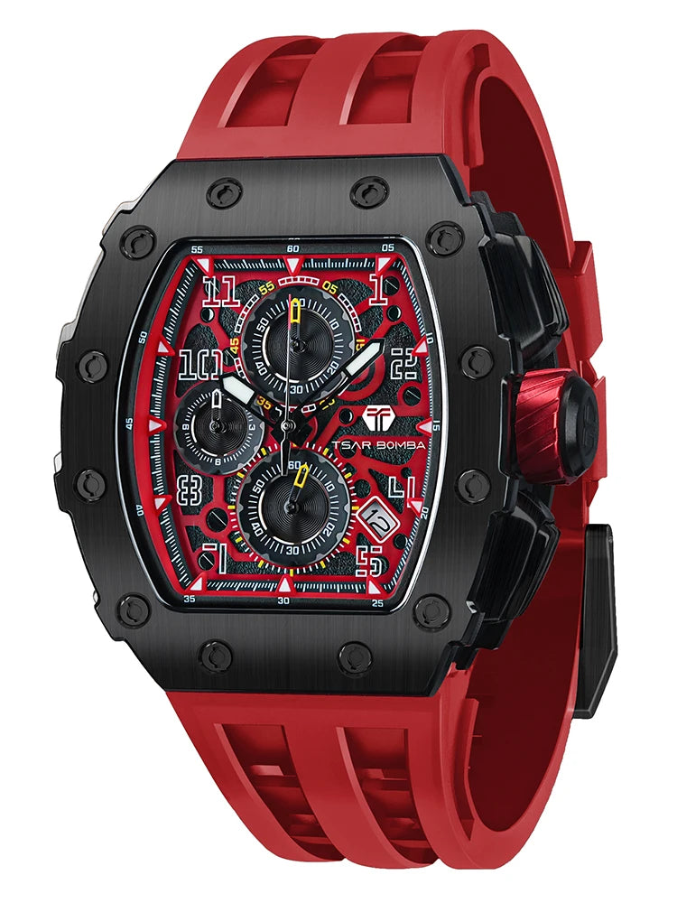 TSAR BOMBA Watch for Men Luxury Brand Tonneau Design Waterproof Clock Stainless Steel Wristwatch Fashion Rectangle Mens Watch