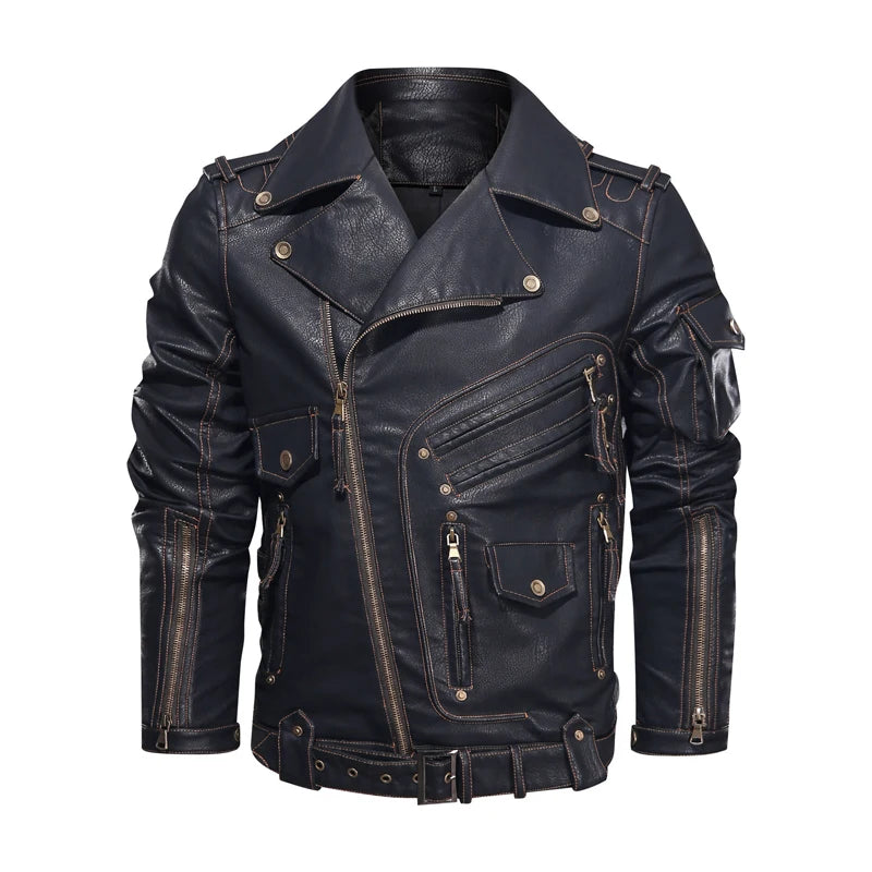 2024 Fashion Winter Winter Mens Leather Jacket Men Fashion Motorcycle Pu Leather Jacket Cool Zipper Pockets Leather Coats