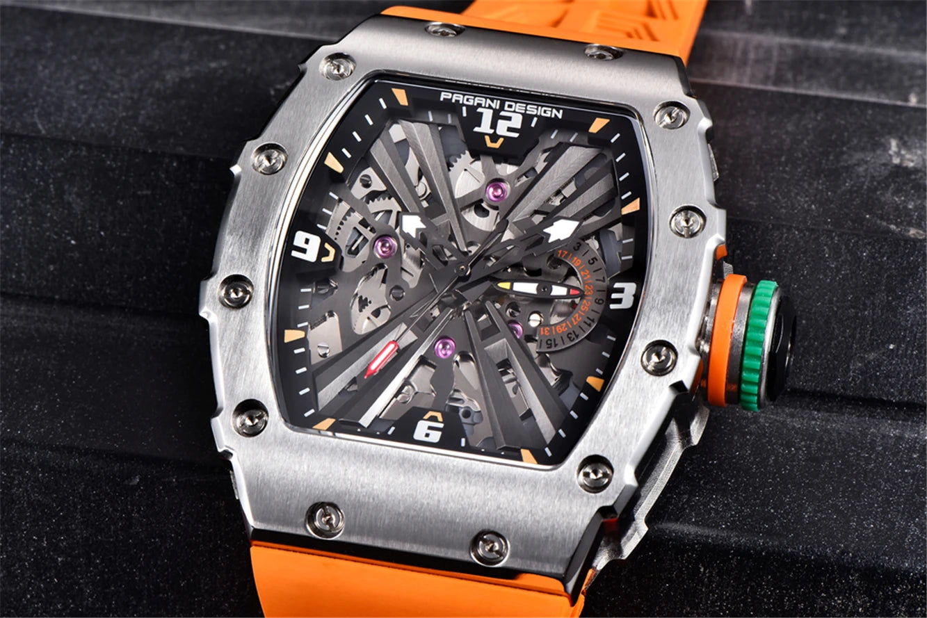 PAGANI DESIGN New VH65 Watch For Men Skeleton Quartz Wristwatch Sapphire Glass Silicone Original Luxury Men Watch Gift With Box