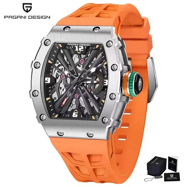PAGANI DESIGN New VH65 Watch For Men Skeleton Quartz Wristwatch Sapphire Glass Silicone Original Luxury Men Watch Gift With Box