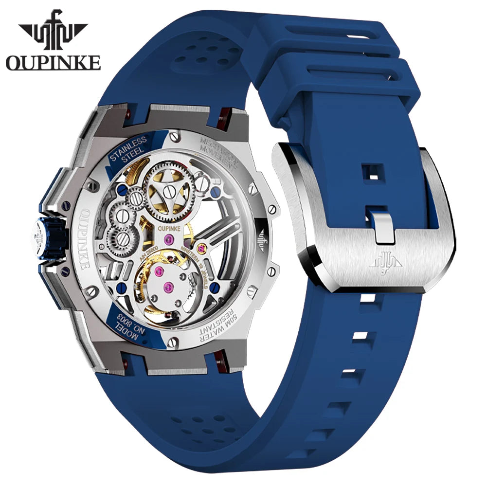 OUPINKE 8003 Real Tourbillon Watch Automatic Mechanical Watch for Men Skeleton Hollowed Transparent High-end Luxury Wristwatches