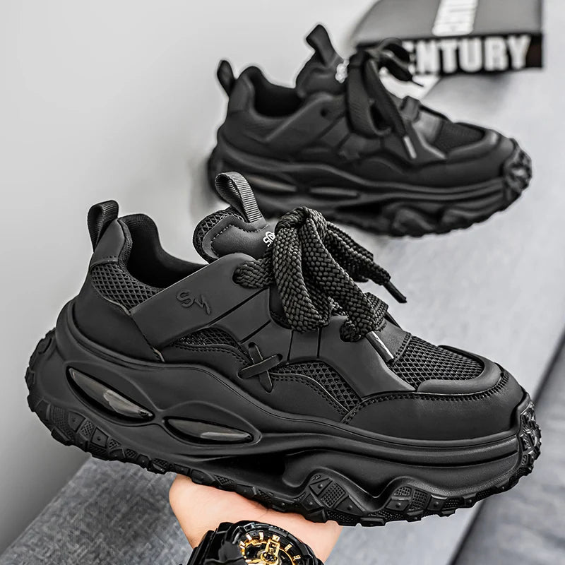 Men's Sports Shoes Thick-soled Height-increasing Large-sized Solid Color All-season Soft-soled Unique and Niche Running Shoes