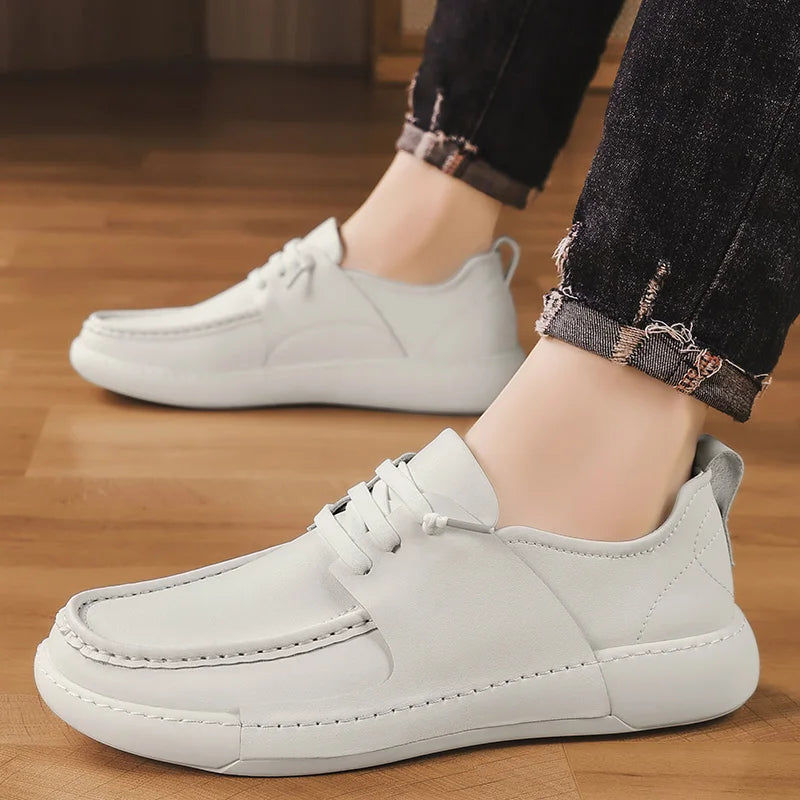 White Handmade Genuine Leather Casual Men Shoes