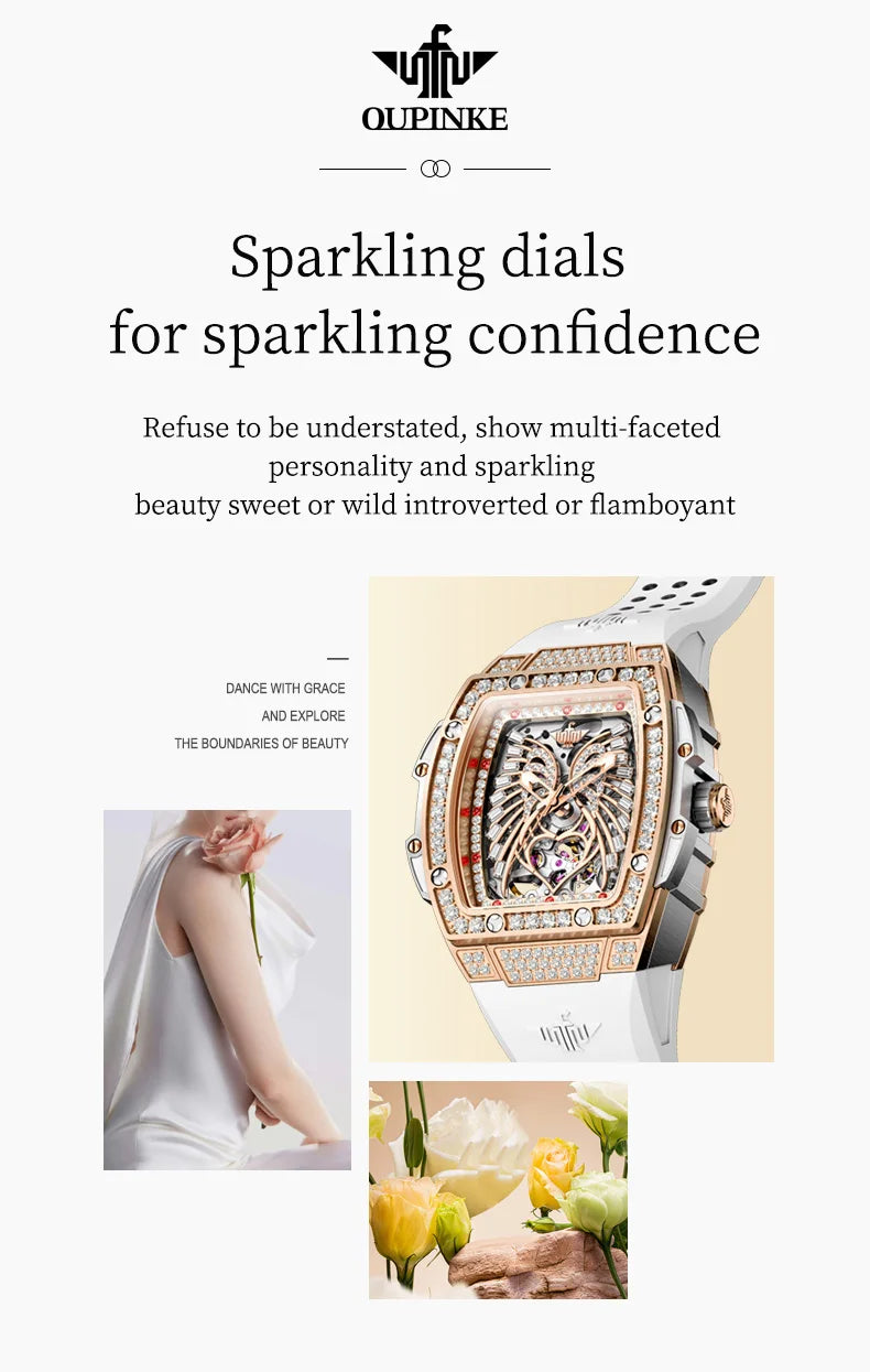 OUPINKE Women's Watches Luxury Fashion Love Diamond Dial Original Automatic Mechanical Watch for Ladies Waterproof Sapphire