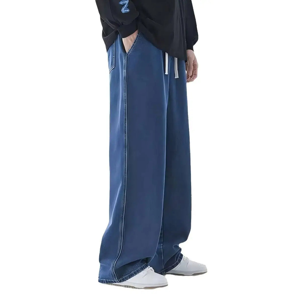 2025 new men's clothing European and American loose denim wide leg pants slim fit high waisted men's straight leg jeans