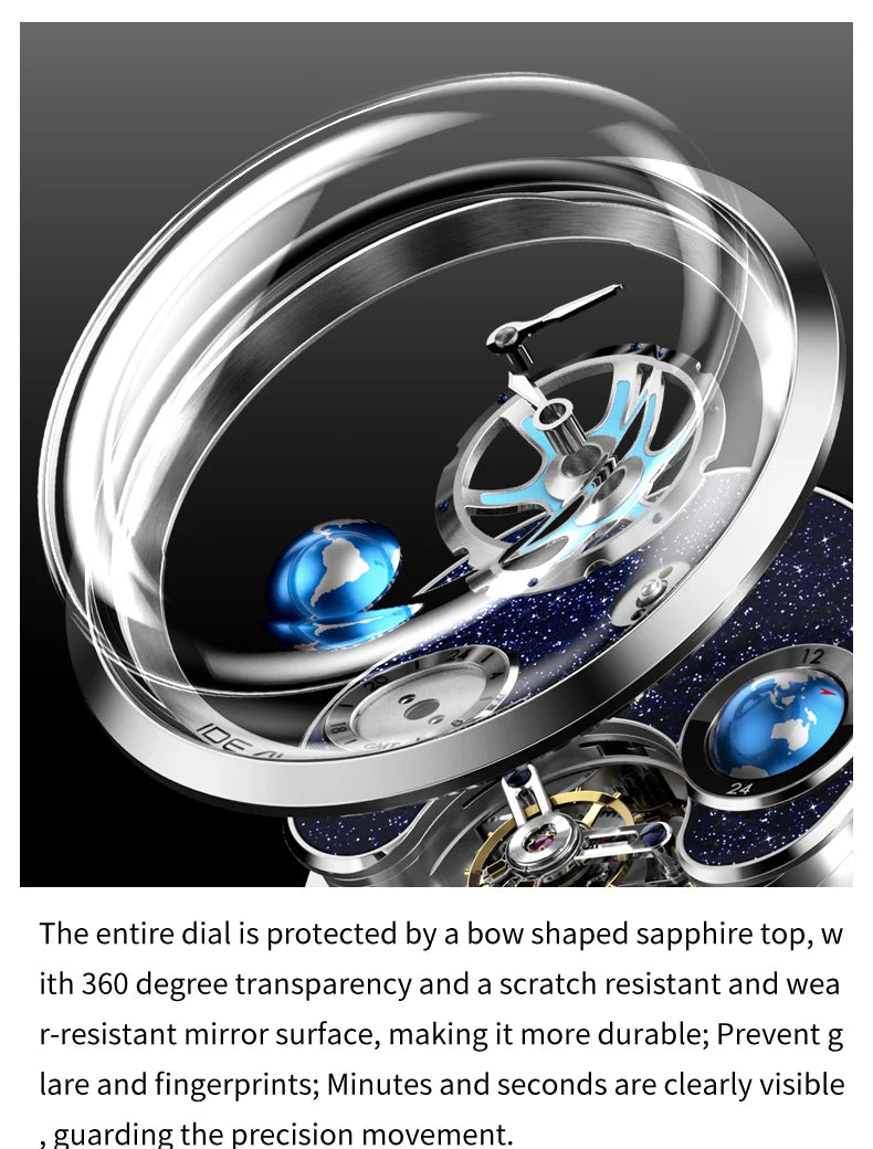 IDEAL KNIGHT Top Brand Luxruy Mens Watch Advanced Tourbillon Automatic Mechanical Watch Waterproof Luminous Dual Region Time