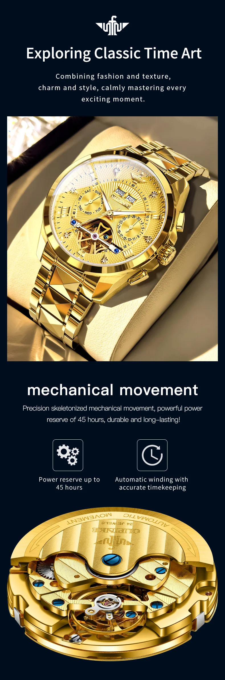 OUPINKE 3270 Mens Watch Automatic Mechanical Watch﻿ Waterproof Luminous Watches For Man Tungsten Steel Imported Movement Reloj