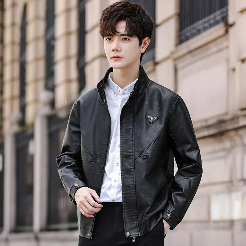 Luxury Fleece Lined Men's Faux Leather Jacket Brand Business Solid PU Leather Coat Male Autumn Winter Vintage Motorcycle Jackets