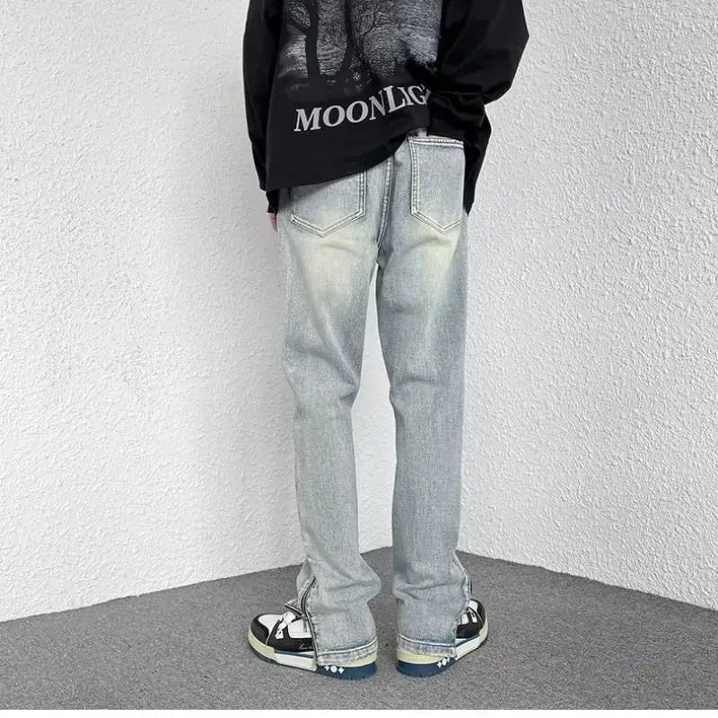 Jeans Men's Hiphop Zipper Loose Straight Pants Youth Fashion Versatile Casual Pants