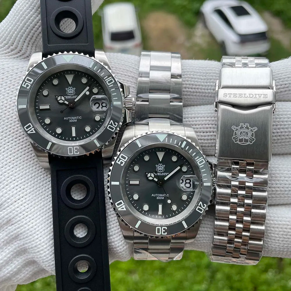 SD1953 Gray Dial Stainless Steel NH35 Watch Steeldive 40.5mm STEELDIVE Brand Sapphire Glass Men Diver Watches reloj hombre