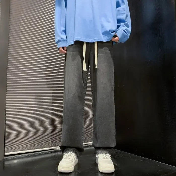 2025 New Fashion Summer Men's Denim Pants Old Blue Washed Male Brand Jeans Straight Casual Menwear Loose Wide Leg Trousers