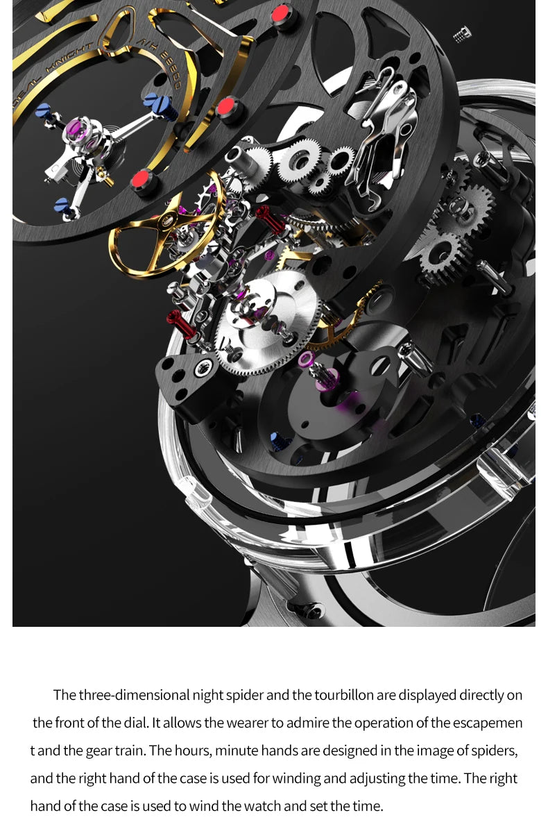 IDEAL KNIGHT 6802 Automatic Watch For Men Hollow Skeleton Mechanical Wristwatch Waterproof Tourbillon Man Watch Sapphire Mirror