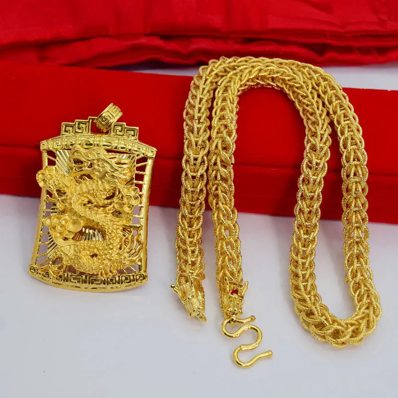 Luxury Gold Shop Same Style Women's and Men's Gold Necklace 9999 24K Real Gold Dragon Soaring Four Seas Pendant Gift Jewelry