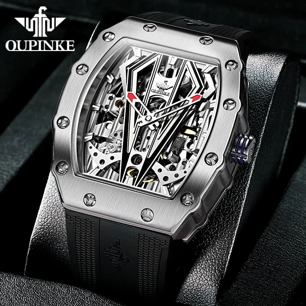 OUPINKE A3179 Mens Watch Luxury Original Brand Skeleton Automatic Mechanical Watch 50M Waterproof Luminous Silicone Strap Watch
