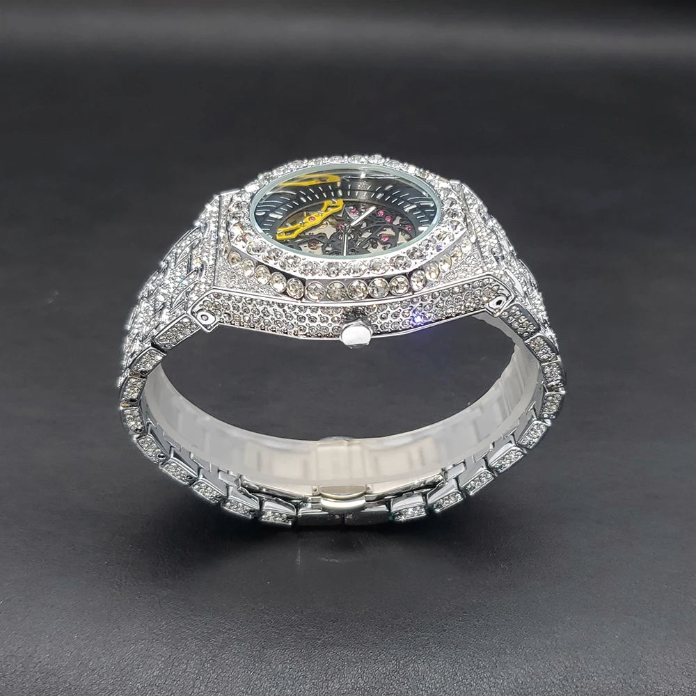 Automatic Watch For Men Luxury Full Ice Out Business Tourbillon Watches Bling Diamond Gold Male Mechanical Wristwatch Hot Sale