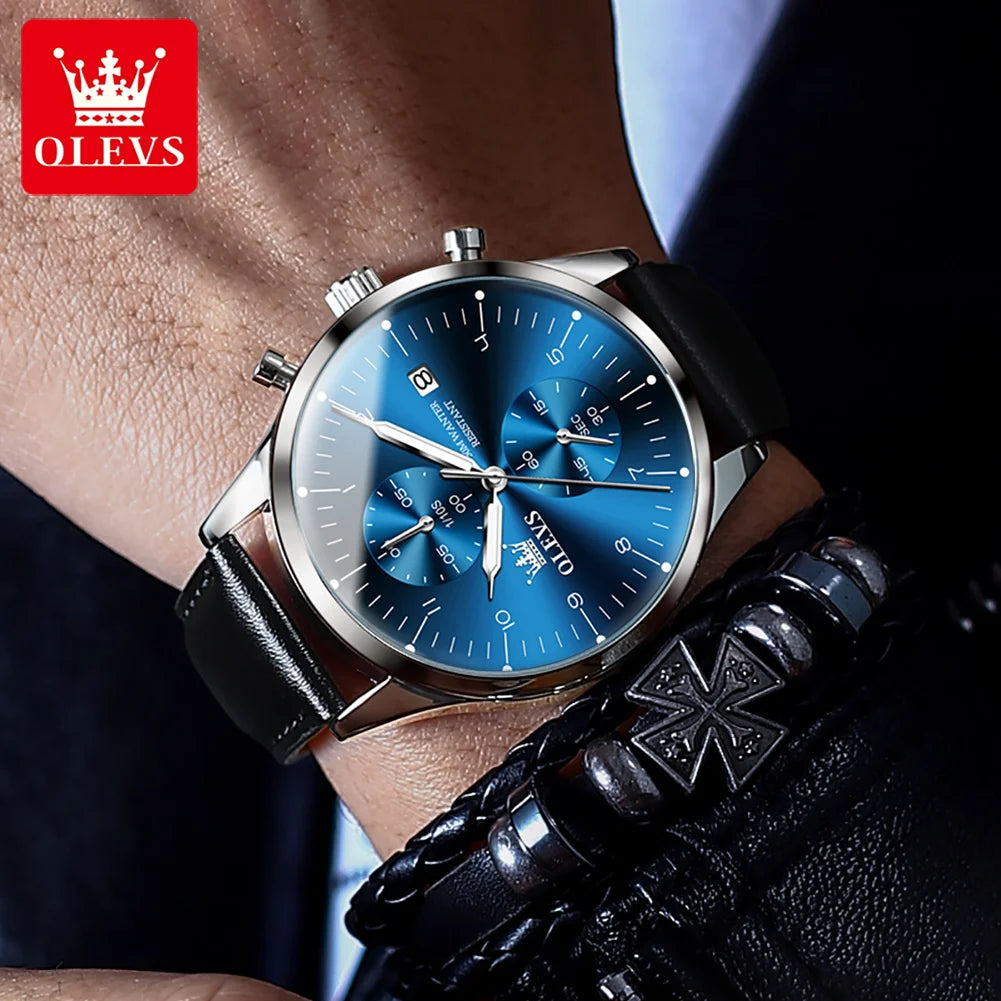OLEVS Original Men's Watches Luxury Top Brand Leather strap Quartz Male WirstWatch Waterproof Date Business Quartz Watch for Man