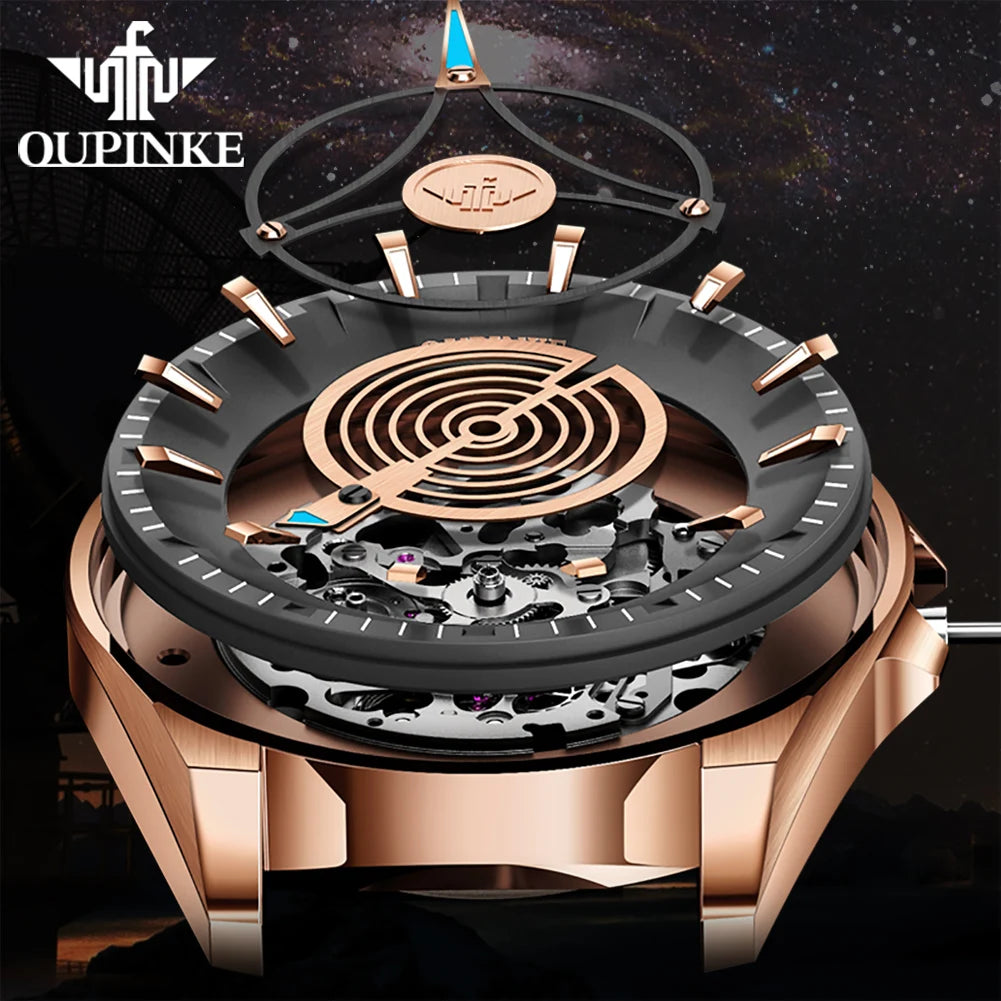 OUPINKE 3206 Men's Watches Sky Eye Automatic Mechanical Wristwatch for Man Waterproof Stainless Steel Luminous Sapphire Luxury