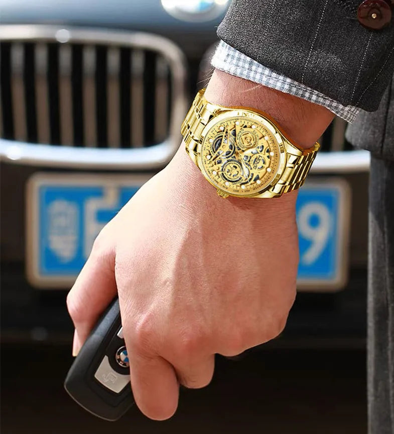 UTHAI Men's Watch Business Light Luxury high-end Brand Versatile Gold Hollow Male Fashion Quartz Clock Watches