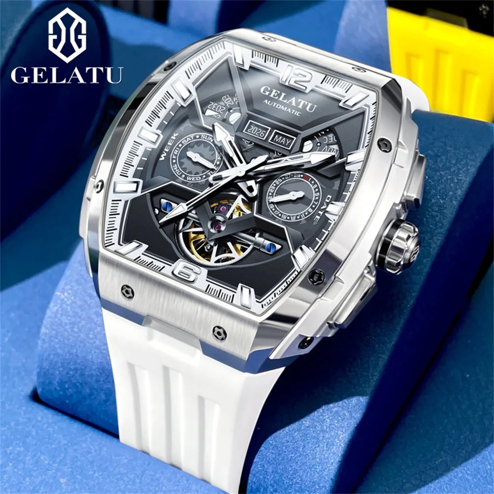 GELATU 6013 Luxury Men Hollow Automatic Mechanical Watch Waterproof Multi functional Original Men Watch Formal Watch Reloj