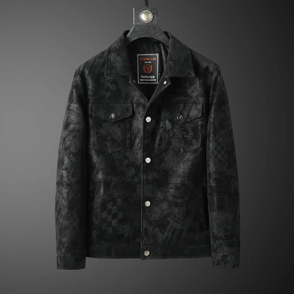 Men's Lapel Pu Leather Jacket Letter Print Casual Short Fashion Jacket