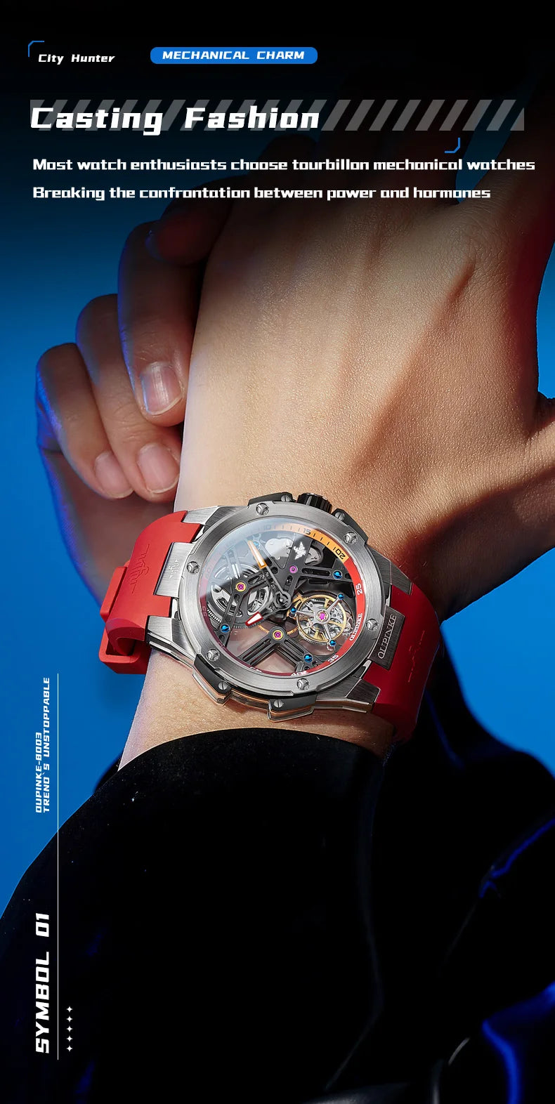 OUPINKE 8003 Real Tourbillon Watch Automatic Mechanical Watch for Men Skeleton Hollowed Transparent High-end Luxury Wristwatches