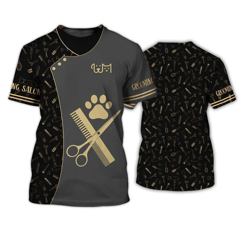 3D Print Pet Groomer Grapgic T-Shirts For Men Women Dog Cat Grooming Pattern Tee Tops Casual O-Neck Oversized TShirt Streetwear