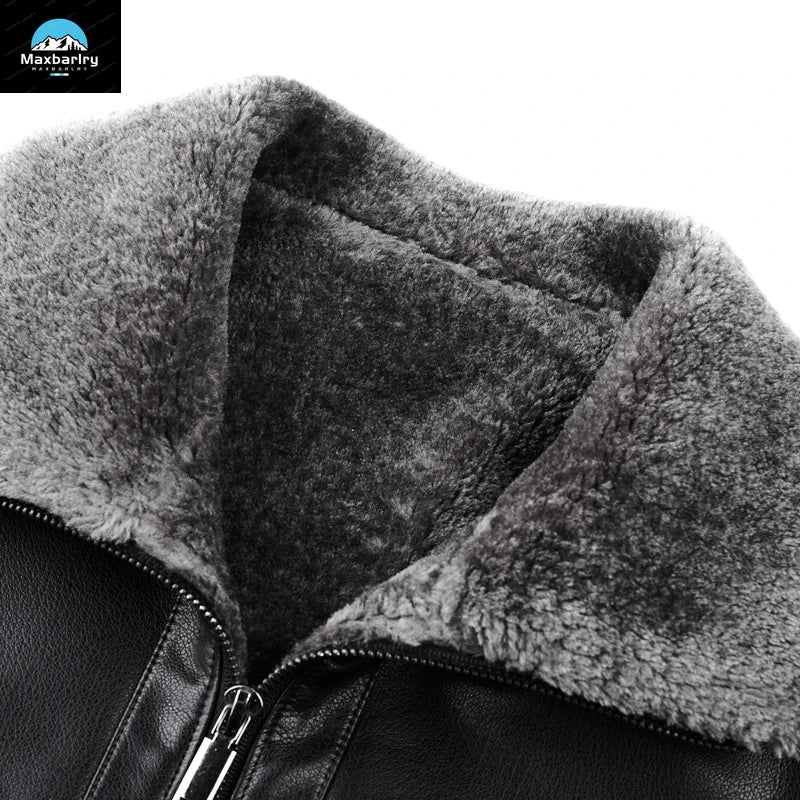 Leather Jacket Men's Winter Luxury Clothing Fur One-piece Thickened Biker Leather Jacket Men's Business Casual Warm Leather Coat