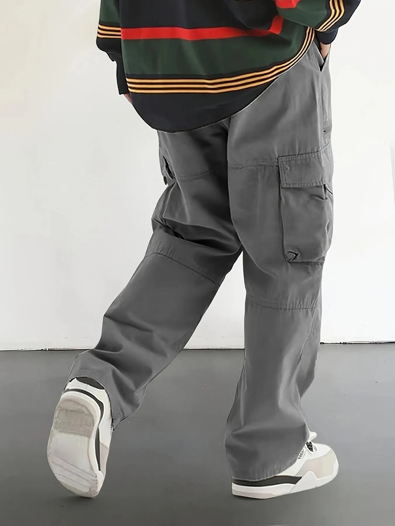 Men's Regular Plain Outdoor Overalls with Drawstrings and Large Flap Pocket Pantss, Personalized Zipper Design, Suitable for Holiday, Street, Daily Leisure, Mountaineering Travel, Multi-Scenario Matchinging, Suitable for All