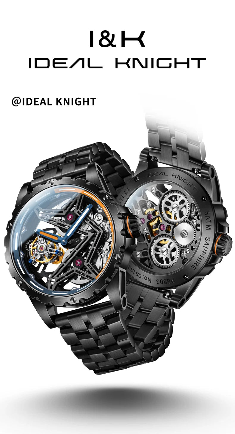 IDEAL KNIGHT 6803 Tourbillon Watch Automatic Mechanical Watch Luminous Waterproof Clock High Quality Fashion Business Men Watch
