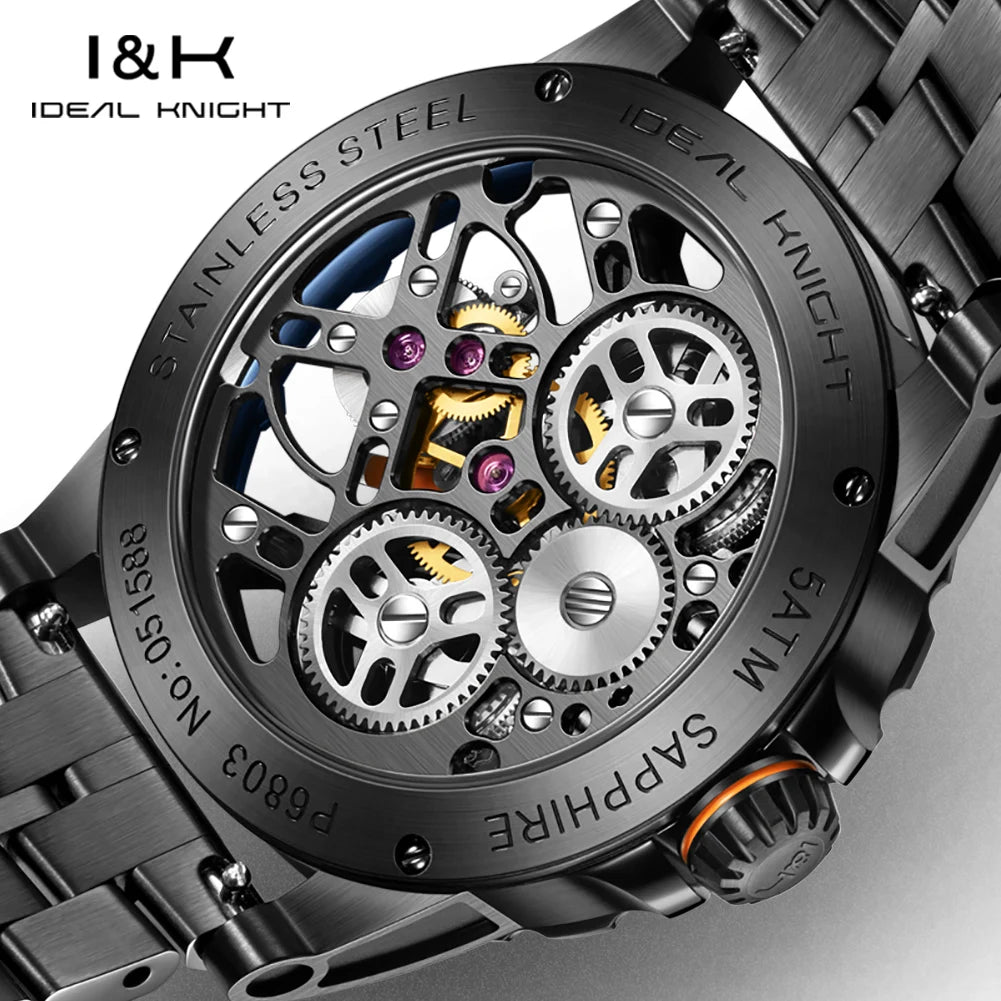 IDEAL KNIGHT 6803 Tourbillon Watch Automatic Mechanical Watch Luminous Waterproof Clock High Quality Fashion Business Men Watch