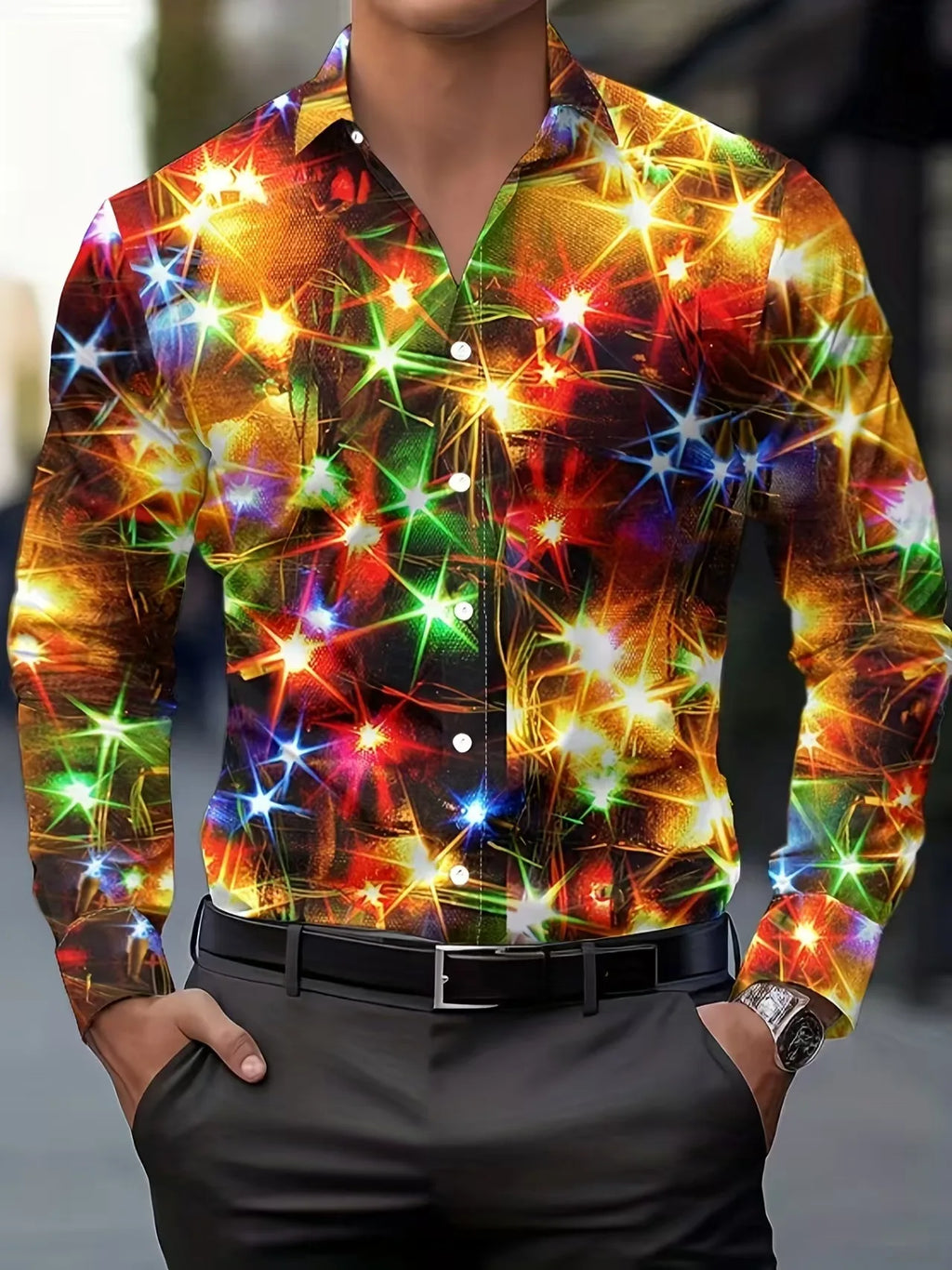 Fashionable Men's Long Sleeve Shirt Breathable Casual Button Striped Vintage Cowboy Western Long Sleeve Shirt