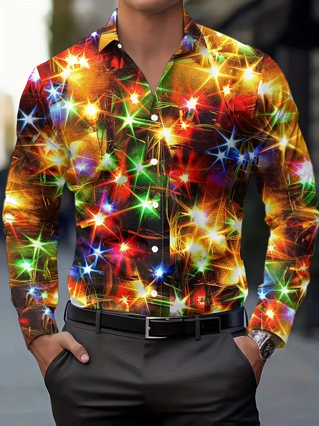 Fashionable Men's Long Sleeve Shirt Breathable Casual Button Striped Vintage Cowboy Western Long Sleeve Shirt