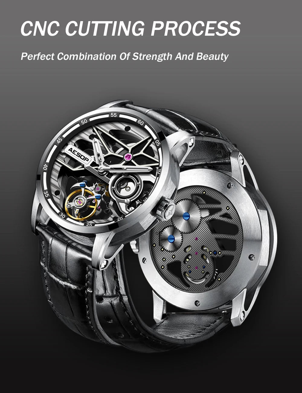 AESOP Flying Tourbillon Watch for Men Skeleton Automatic Tourbillon Movement Mechanical Wrist Watches Mens Fashion Sapphire New