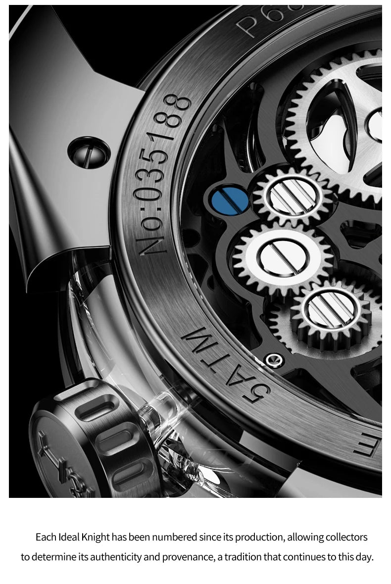 IDEAL KNIGHT 6802 Automatic Watch For Men Hollow Skeleton Mechanical Wristwatch Waterproof Tourbillon Man Watch Sapphire Mirror