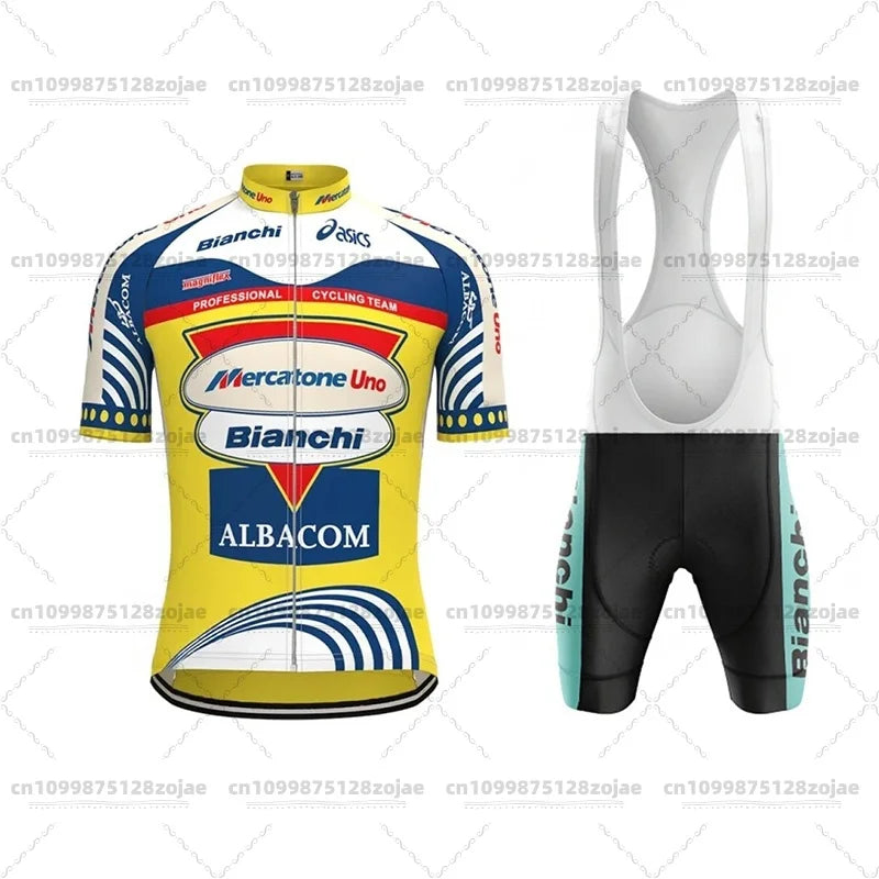 2025 Men's Retro Short Sleeve Jersey BIANCHI Cycling Jersey Bicycle Summer Short Sleeve Quick Dry Cycling Suit Kit