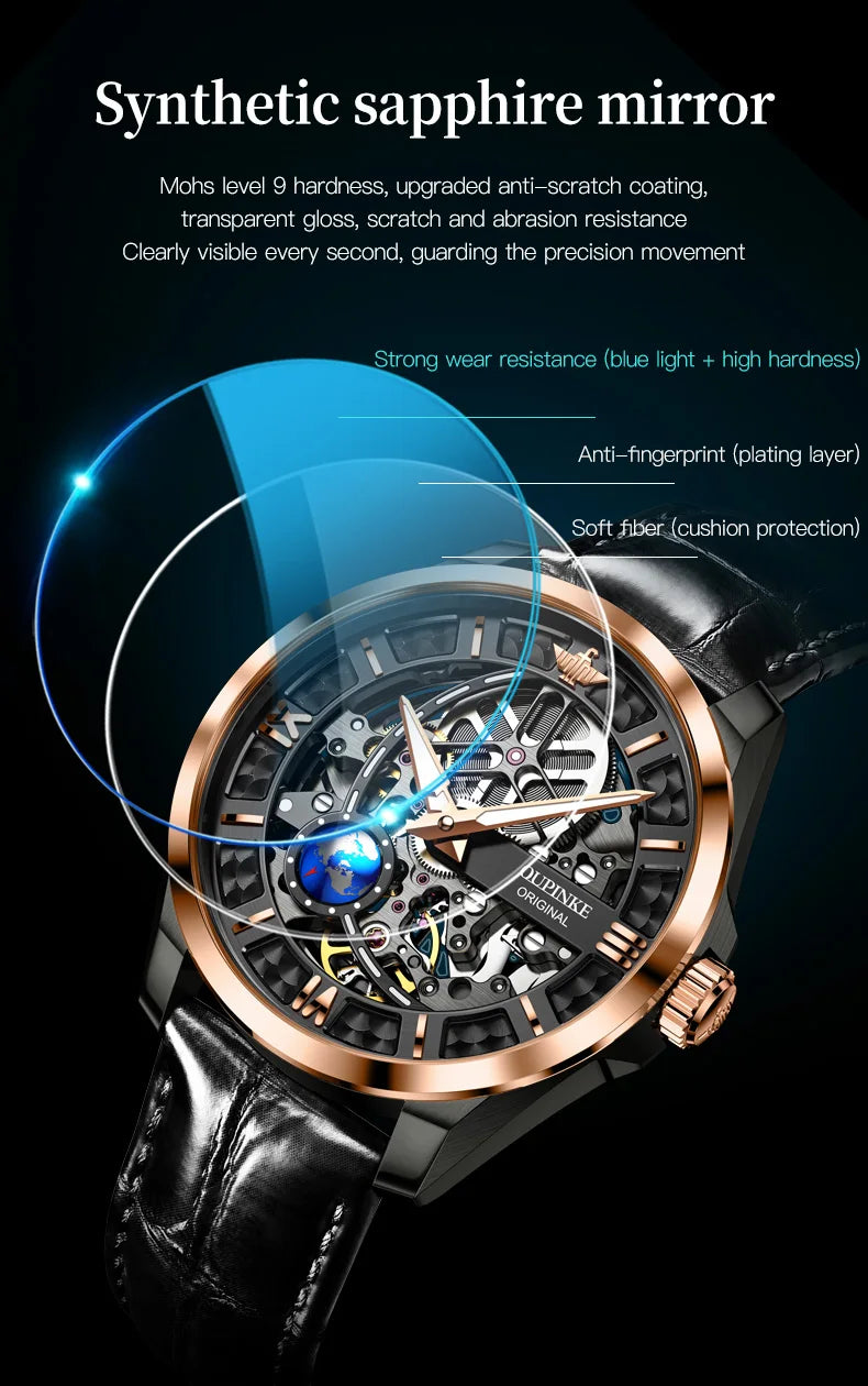 OUPINKE 3268 Man Automatic Watch Top Brand Hollow Deep Waterproof Mechanical Watch For Men Luxury Original Leather Wristwatch