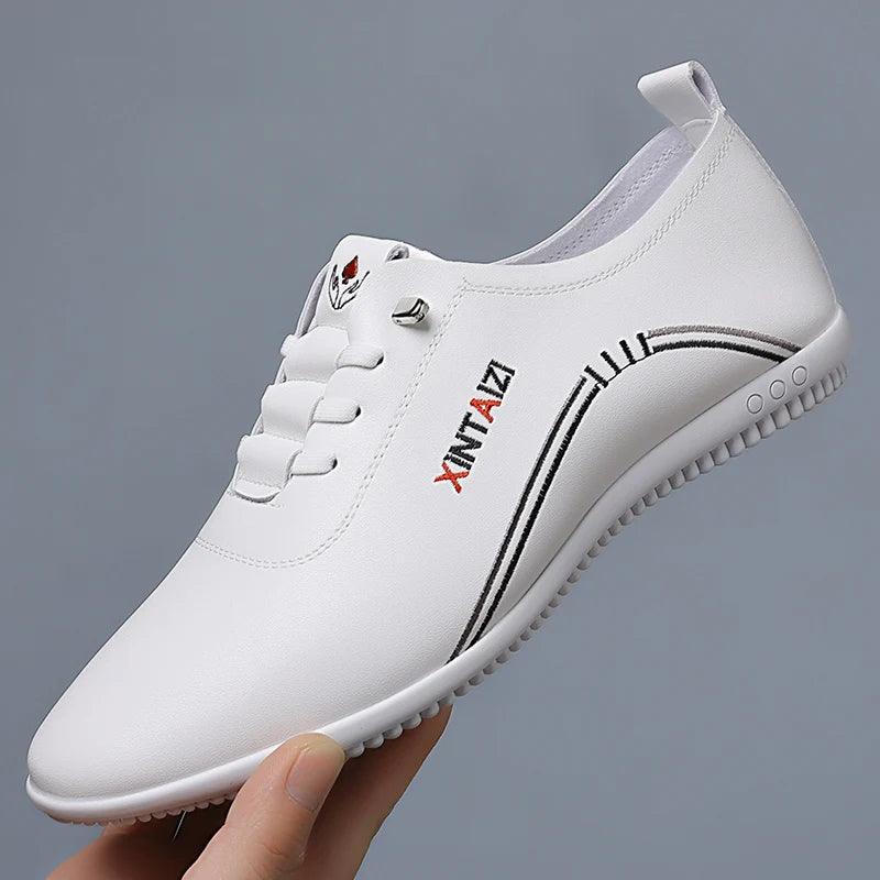 Yearcon Men's Slip-On Leather oes Breathable Thin Faionable Soft Bot And Anti-Slip Casual Lace-Up round Toe Rubber Sole