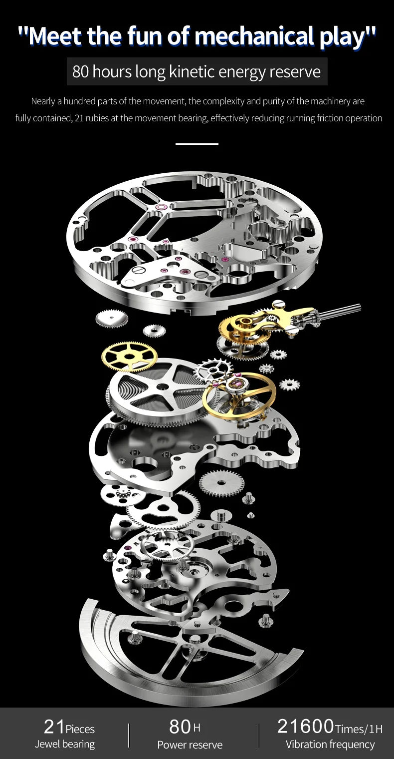 OUPINKE 3179 Men's Watches Top Brand Skeleton Tonneau Automatic Mechanical Luxury Original Watch for Men 5m Waterproof Man Watch