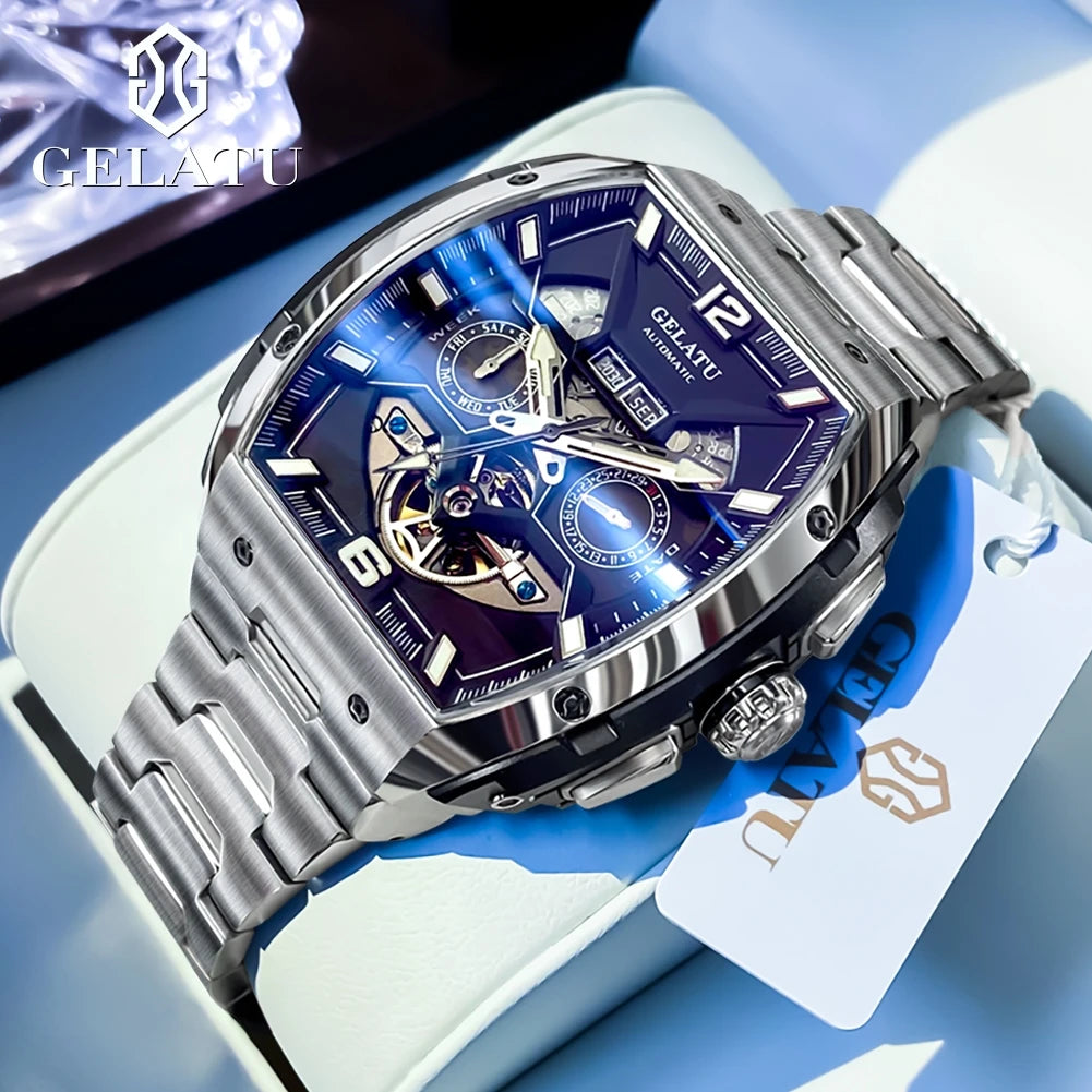 GELATU 6013 Hollow out Original Men Watch Top Luxury Fashion Waterproof Luminous Men's Automatic Mechanical Watch Sports Watch