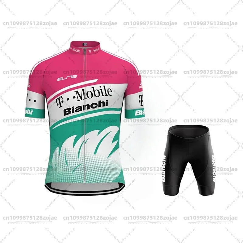 2025 Men's Retro Short Sleeve Jersey BIANCHI Cycling Jersey Bicycle Summer Short Sleeve Quick Dry Cycling Suit Kit