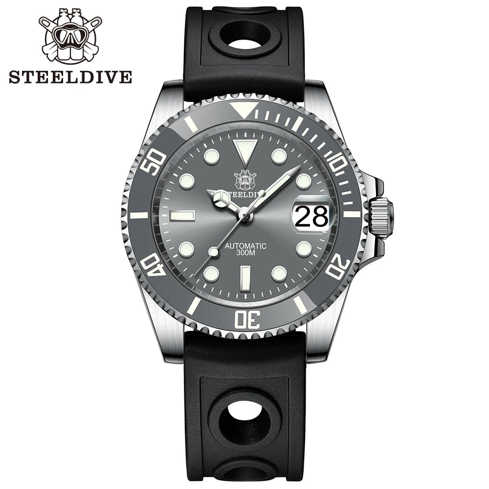 SD1953 Gray Dial Stainless Steel NH35 Watch Steeldive 40.5mm STEELDIVE Brand Sapphire Glass Men Diver Watches reloj hombre