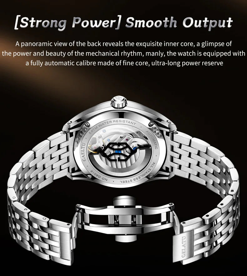 GELATU 6018 Men's Watch Top Brand Original Mechanical Watch For Men 50M Waterproof Luxury Hollow Dragon Automatic Wristwatch