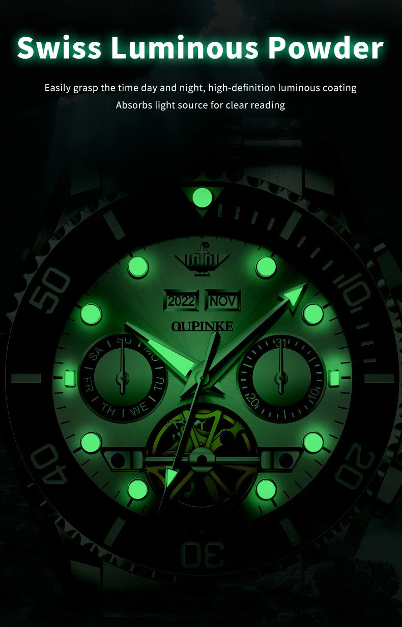 OUPINKE Automatic Mechanical Watches for Men White Black Panda Eye Skeleton Luxury Top Brand Sapphire Mirror Male Diving Watches