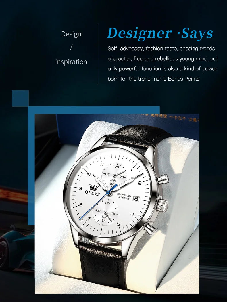 OLEVS Original Men's Watches Luxury Top Brand Leather strap Quartz Male WirstWatch Waterproof Date Business Quartz Watch for Man