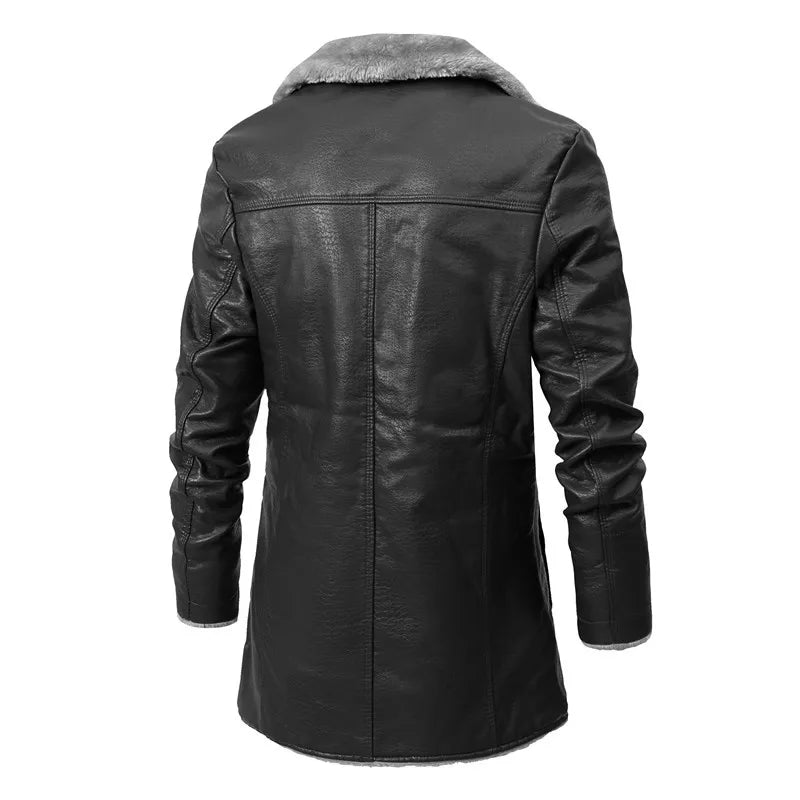 Faux Leather Jacket Vintage Fur Collar Motorcycle Leather Windbreak Coat Men Business Leather Blazers High Quality Jacket Men