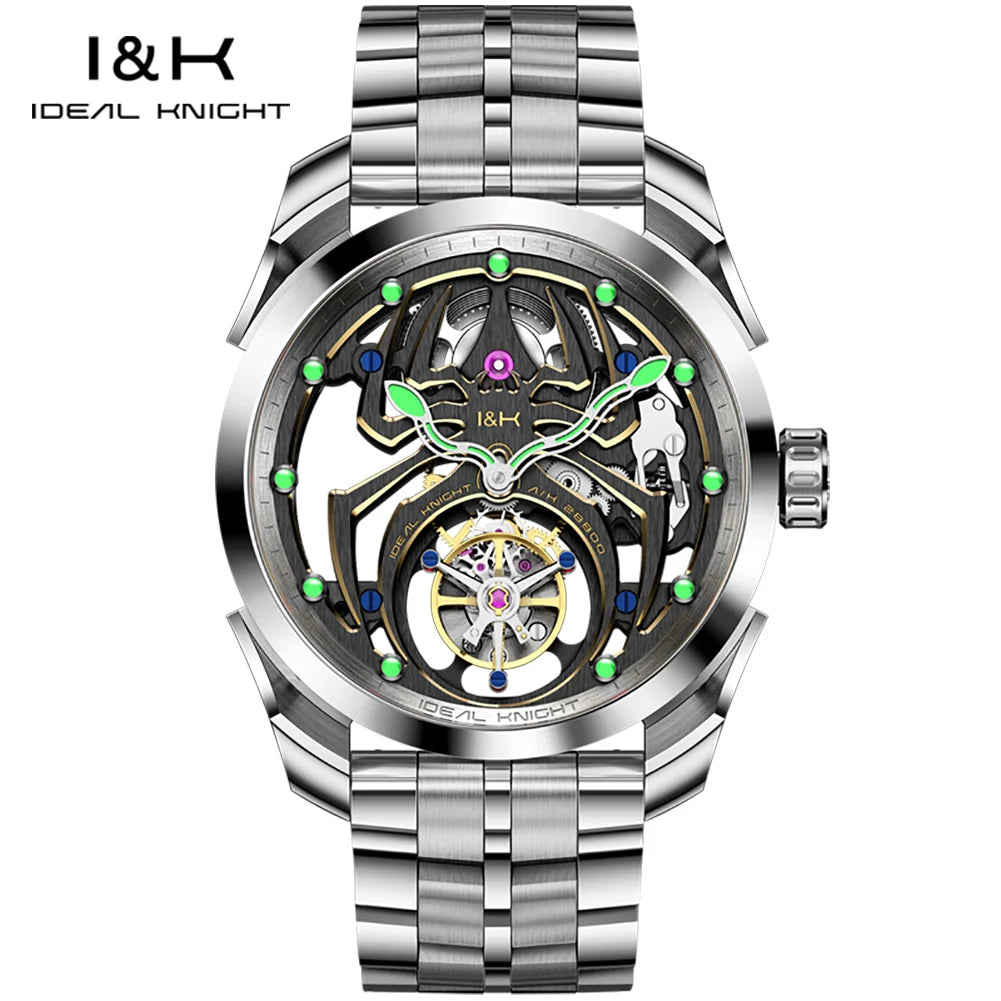 IDEAL KNIGHT 6802 Automatic Watch For Men Hollow Skeleton Mechanical Wristwatch Waterproof Tourbillon Man Watch Sapphire Mirror