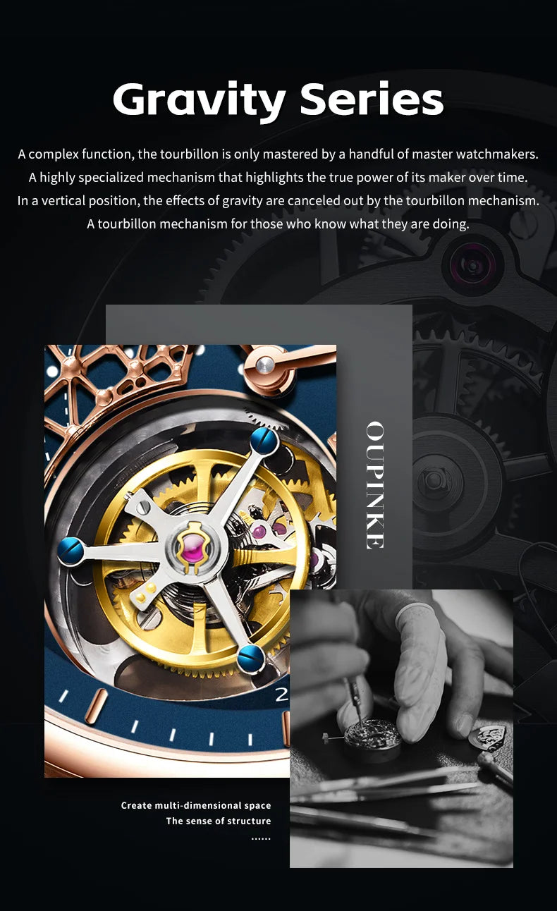 OUPINKE 8002 Watch Man Hollow Deep Waterproof Tourbillon Mechanical Watch For Men Synthetic Sapphire Mirror Fashion Hand Clock