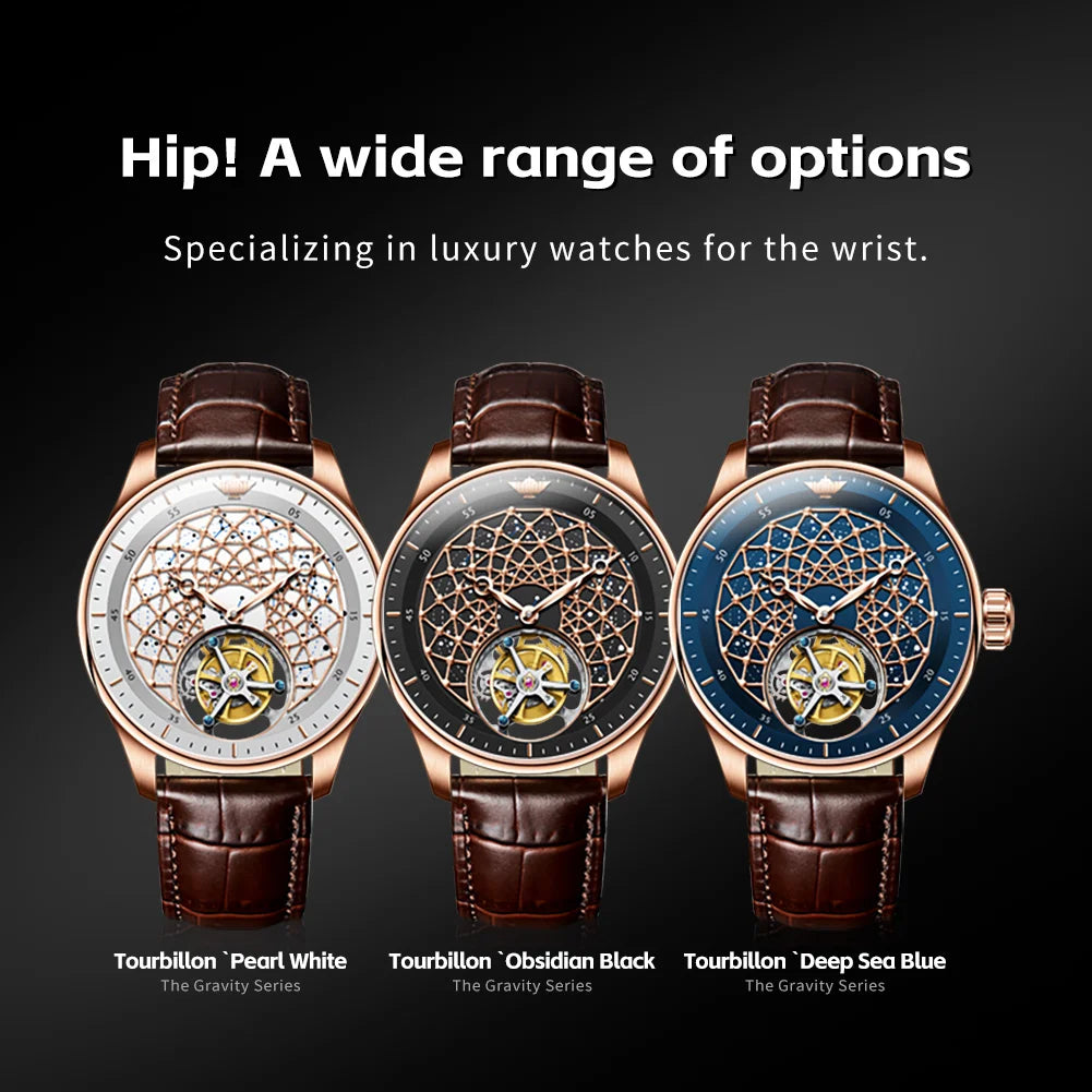 OUPINKE 8002 Watch Man Hollow Deep Waterproof Tourbillon Mechanical Watch For Men Synthetic Sapphire Mirror Fashion Hand Clock