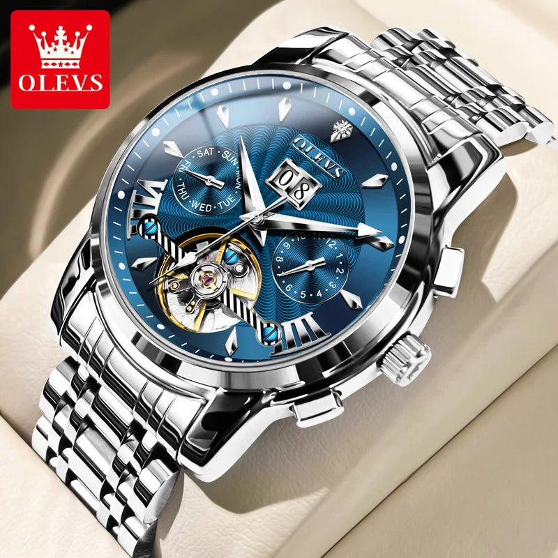 OLEVS Luxury Top Brand Watch for Men Automatic Mechanical Watches Waterproof Stainless Steel Skeleton Design Man Wristwatch